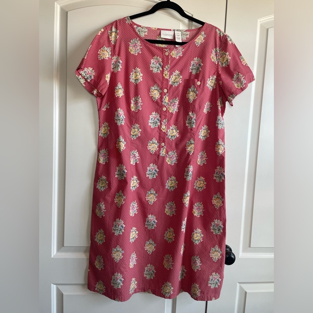 Liz Claiborne 100% Cotton Dress Muted Red Floral and Polka Dot